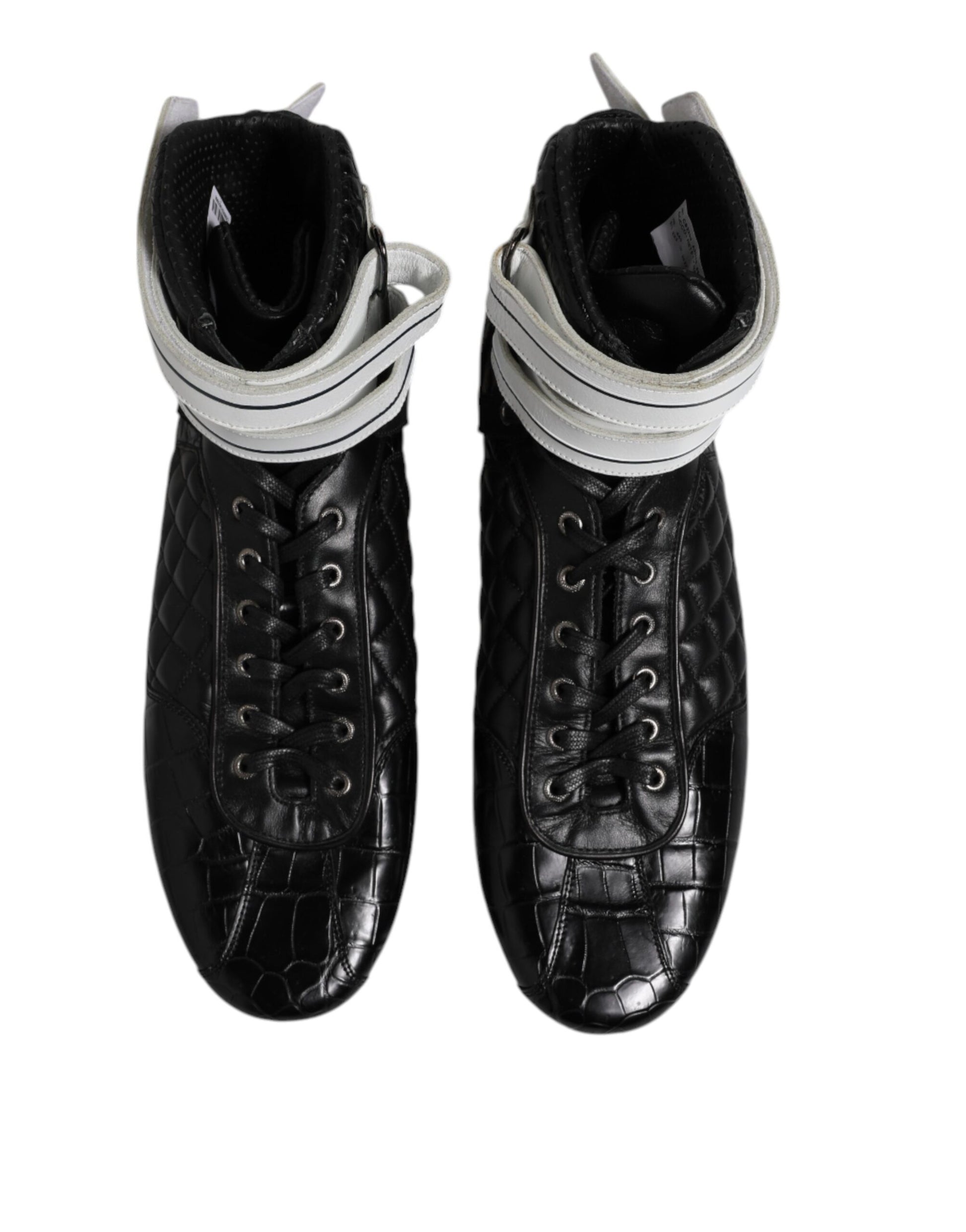 Dolce & Gabbana Black Quilted Leather Lace Up Sneakers Shoes Dolce & Gabbana
