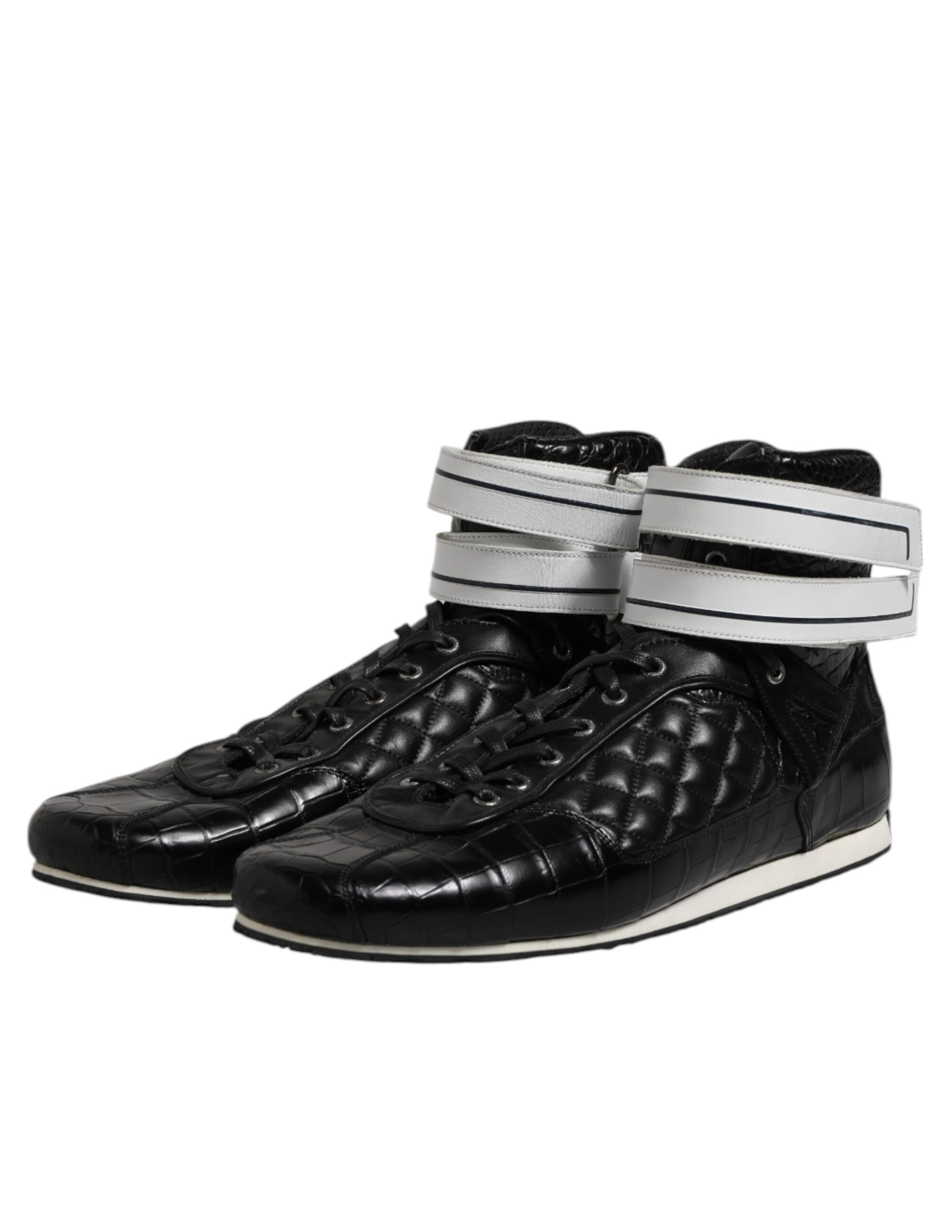 Dolce & Gabbana Black Quilted Leather Lace Up Sneakers Shoes Dolce & Gabbana