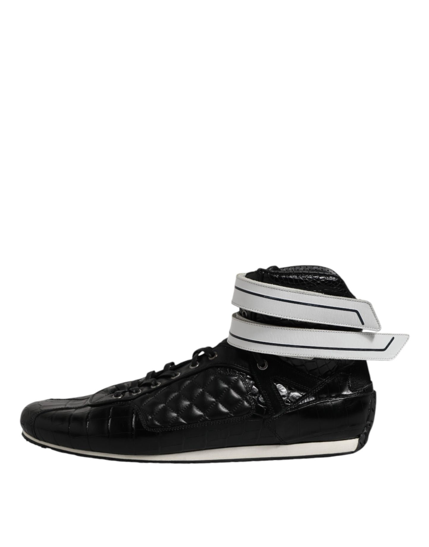 Dolce & Gabbana Black Quilted Leather Lace Up Sneakers Shoes Dolce & Gabbana