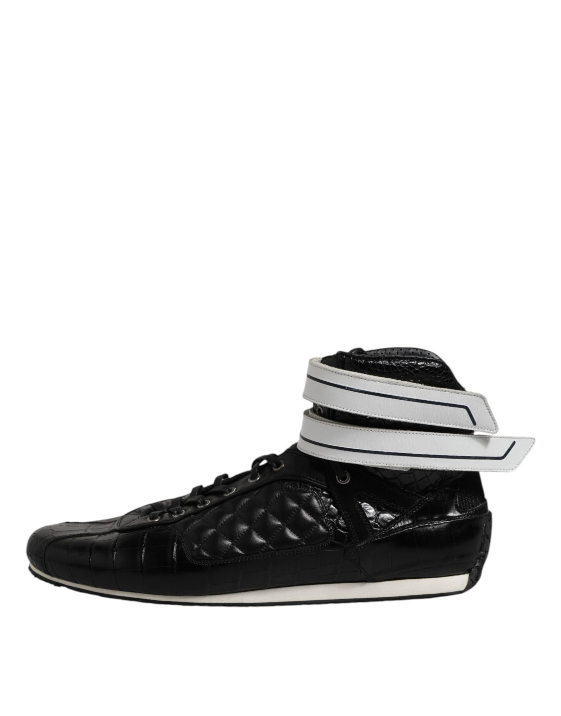 Dolce & Gabbana Black Quilted Leather Lace Up Sneakers Shoes Dolce & Gabbana