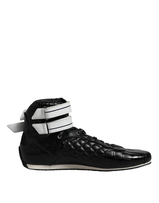 Dolce & Gabbana Black Quilted Leather Lace Up Sneakers Shoes Dolce & Gabbana
