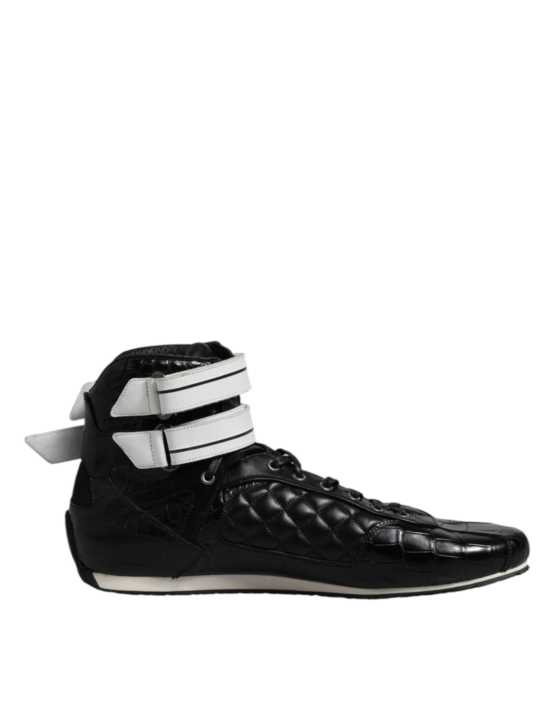Dolce & Gabbana Black Quilted Leather Lace Up Sneakers Shoes Dolce & Gabbana