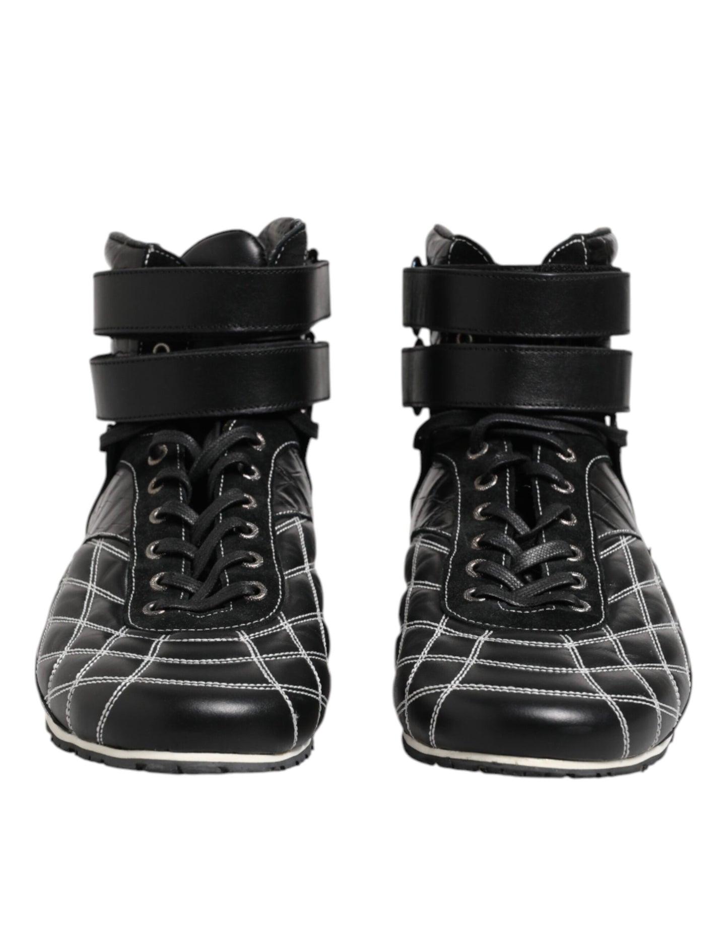 Dolce & Gabbana Black Quilted Leather Lace Up Sneakers Shoes Dolce & Gabbana