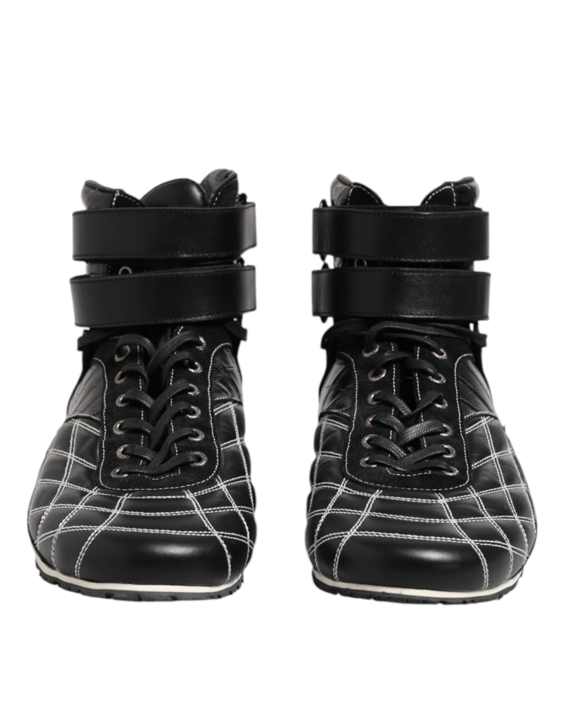 Dolce & Gabbana Black Quilted Leather Lace Up Sneakers Shoes Dolce & Gabbana
