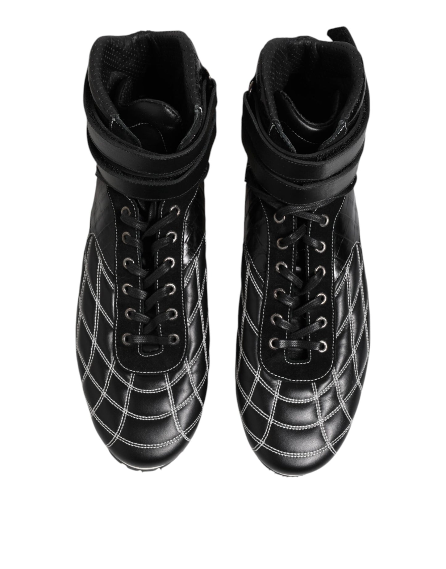 Dolce & Gabbana Black Quilted Leather Lace Up Sneakers Shoes Dolce & Gabbana
