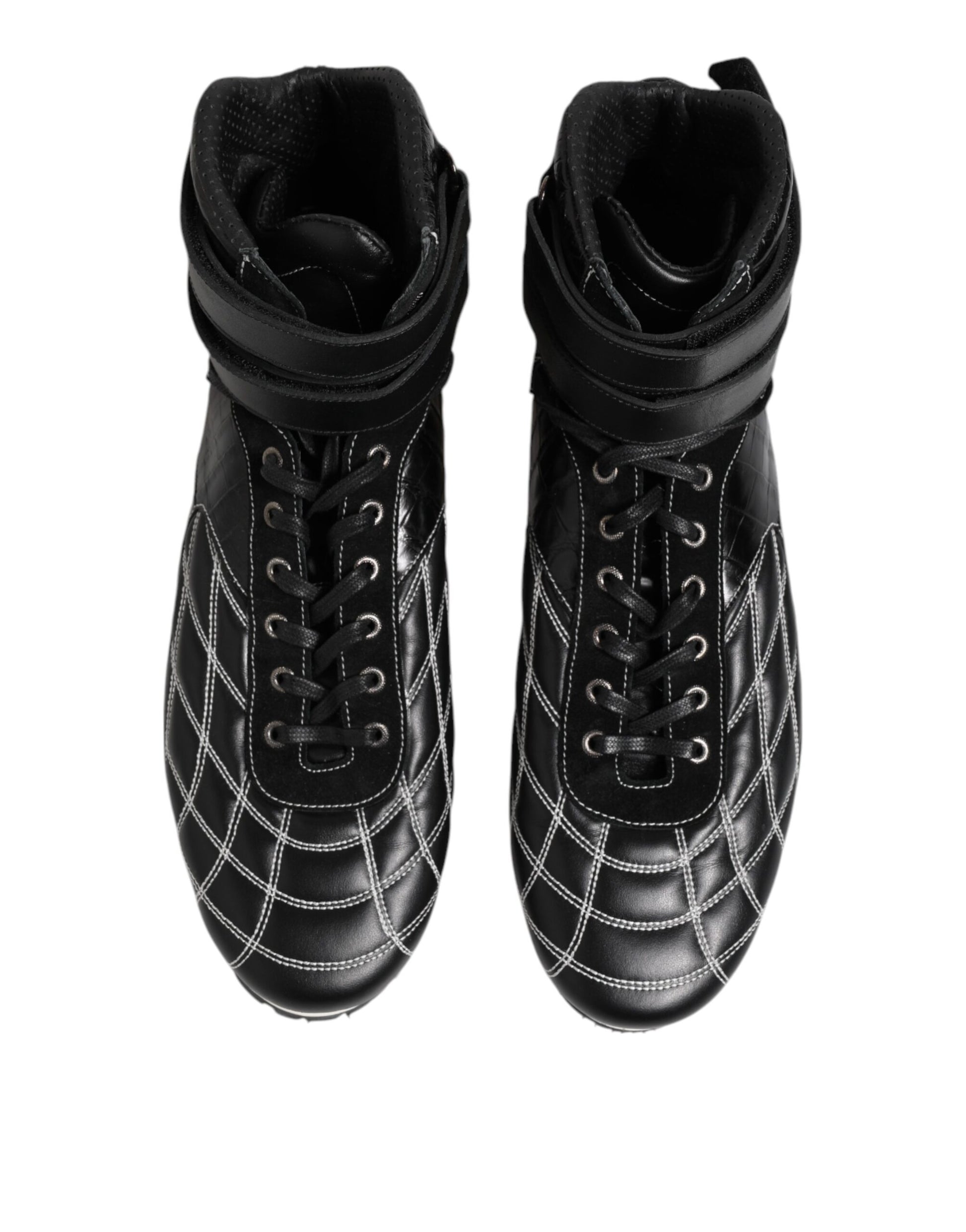 Dolce & Gabbana Black Quilted Leather Lace Up Sneakers Shoes Dolce & Gabbana