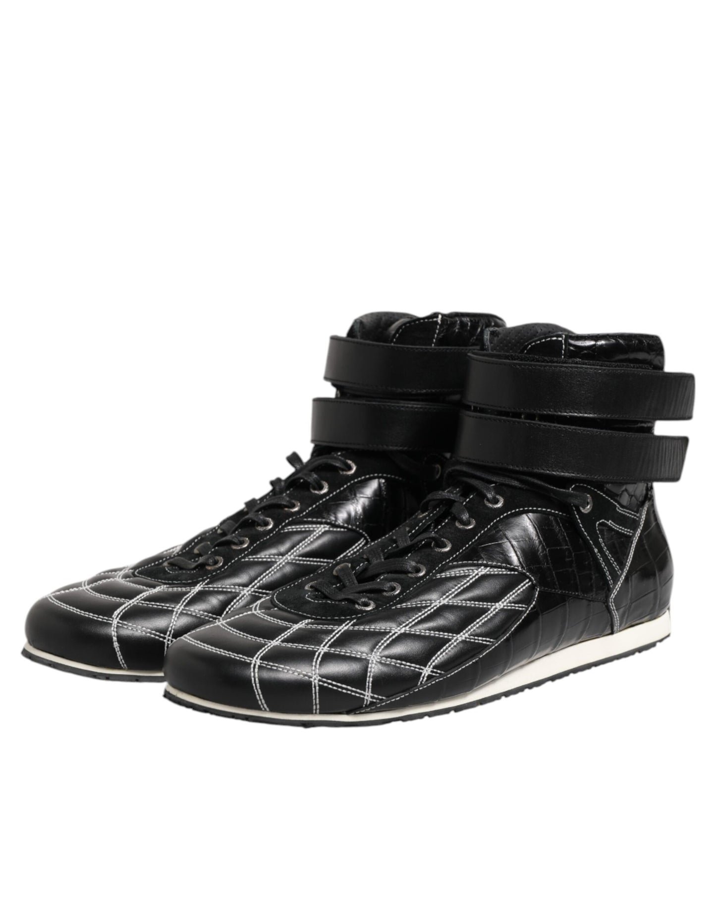 Dolce & Gabbana Black Quilted Leather Lace Up Sneakers Shoes Dolce & Gabbana
