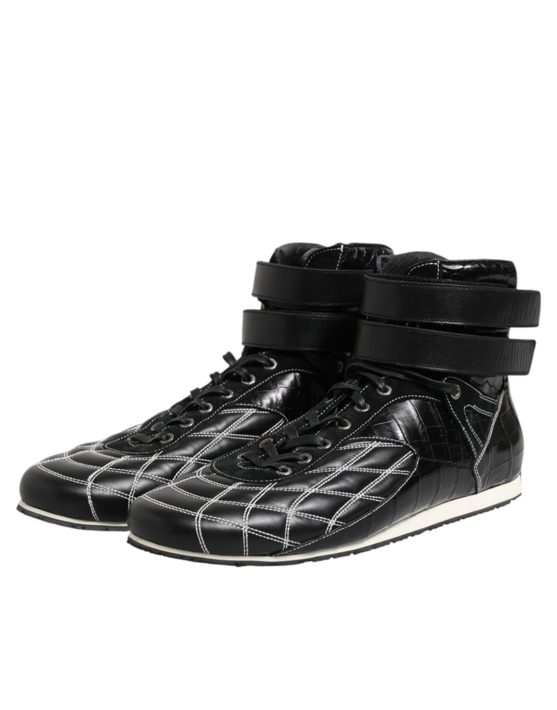 Dolce & Gabbana Black Quilted Leather Lace Up Sneakers Shoes Dolce & Gabbana