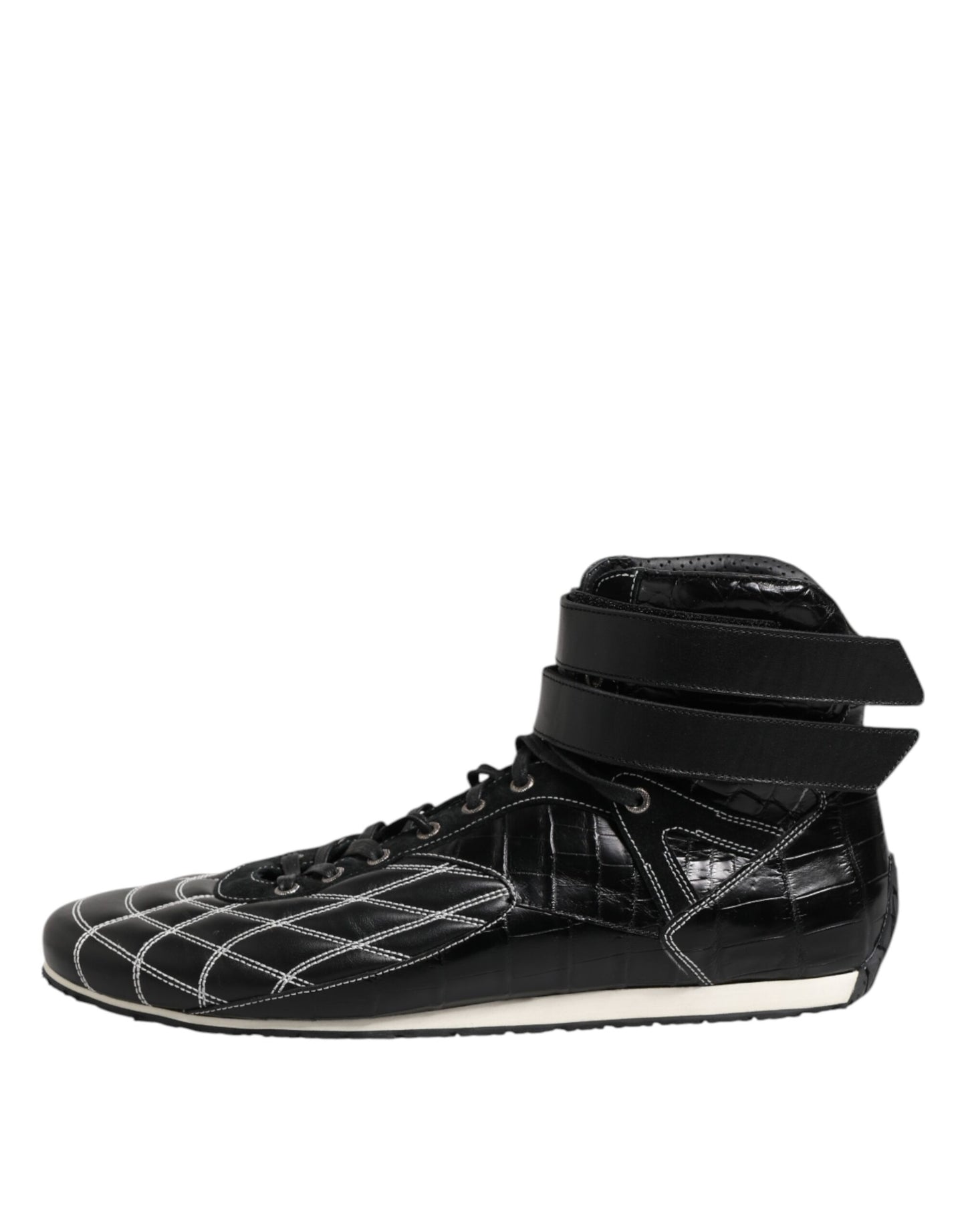 Dolce & Gabbana Black Quilted Leather Lace Up Sneakers Shoes Dolce & Gabbana