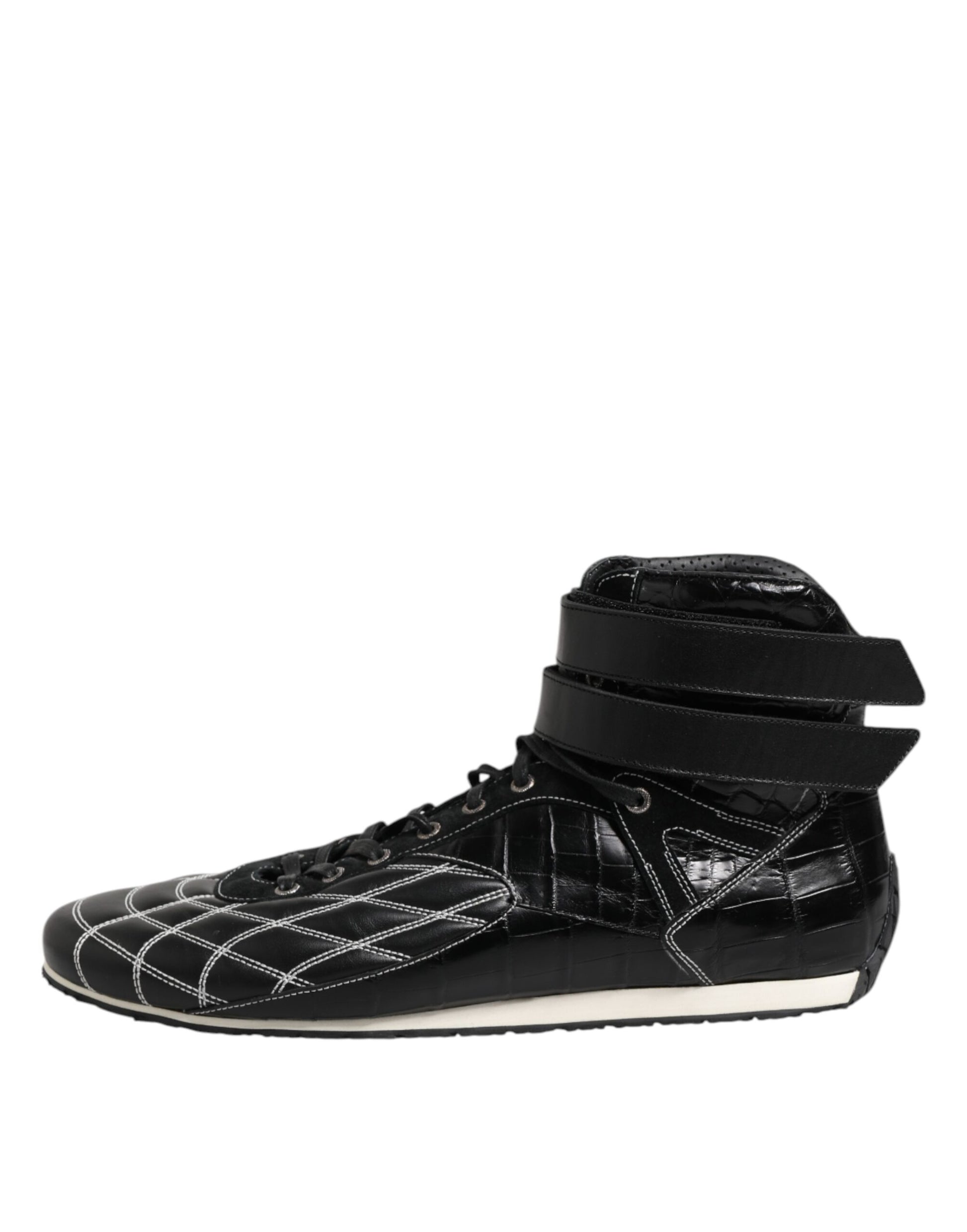 Dolce & Gabbana Black Quilted Leather Lace Up Sneakers Shoes Dolce & Gabbana