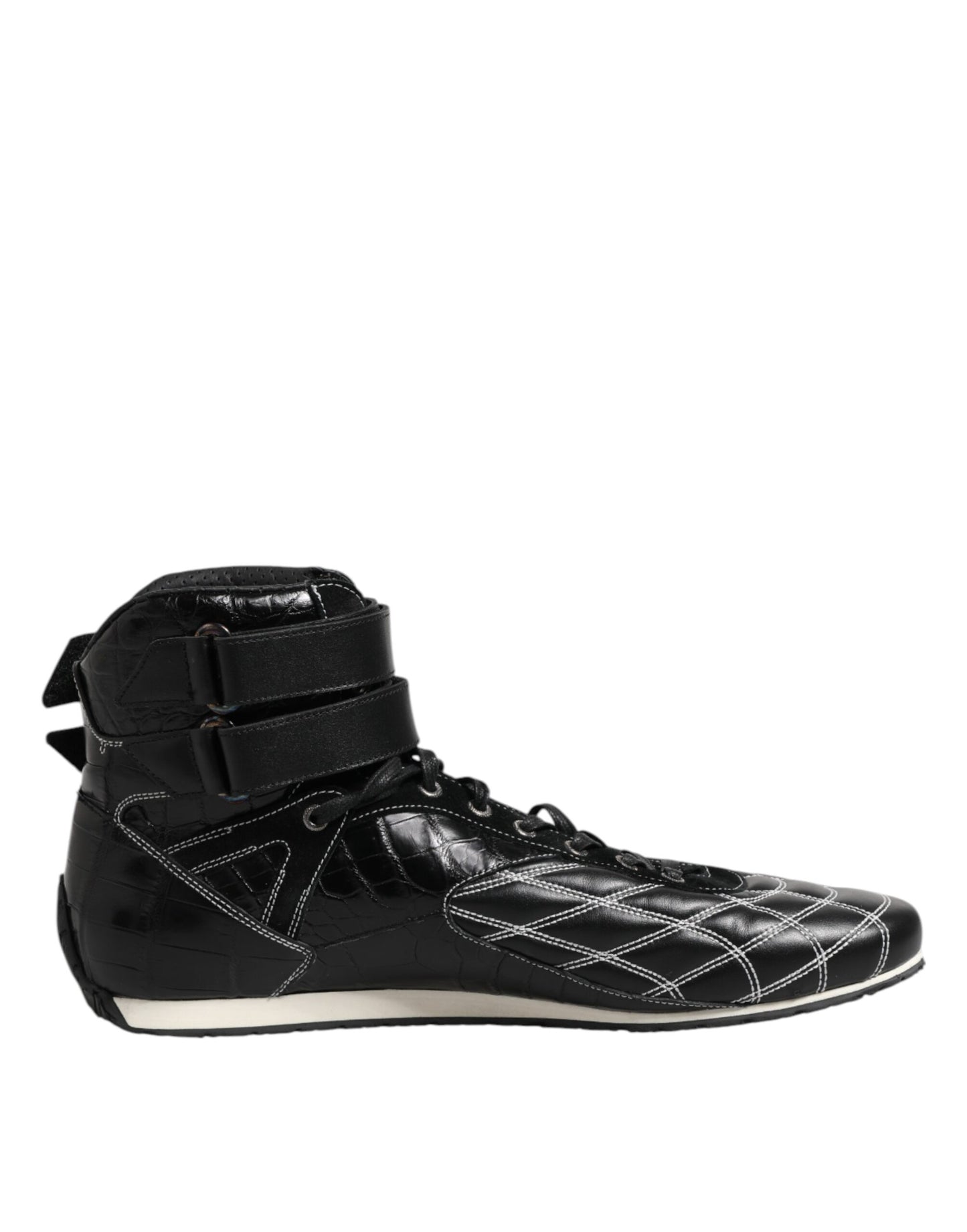 Dolce & Gabbana Black Quilted Leather Lace Up Sneakers Shoes Dolce & Gabbana
