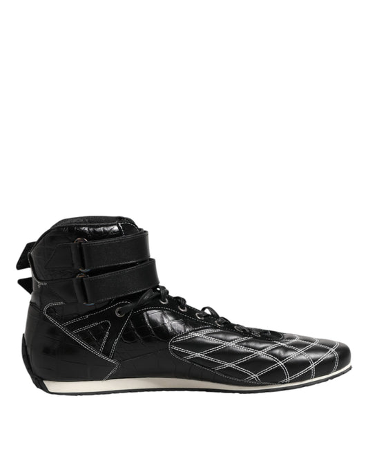 Dolce & Gabbana Black Quilted Leather Lace Up Sneakers Shoes Dolce & Gabbana
