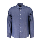 North Sails Blu Linen Men’s Shirt displayed flat, showing lightweight fabric, classic collar, and button-down front.