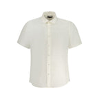 North Sails Bianco Linen men's shirt displayed on a hanger, featuring a classic collar and lightweight linen fabric.