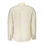 Beige linen men's shirt by North Sails, featuring a classic collar and button-up front, displayed on a neutral background.