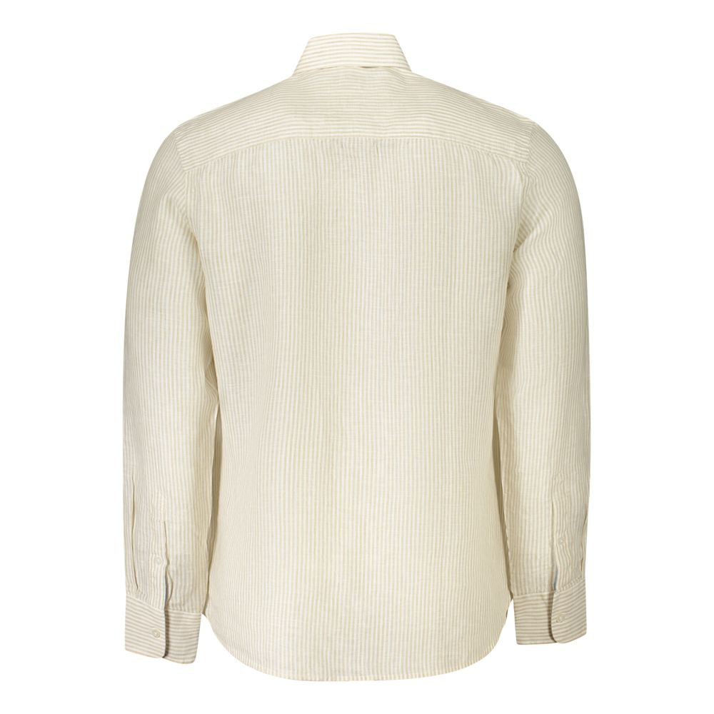 Beige linen men's shirt by North Sails, featuring a classic collar and button-up front, displayed on a neutral background.