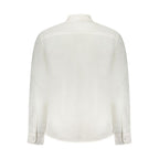 North Sails Bianco Linen Men’s Shirt displayed on a hanger, featuring a classic collar and lightweight linen fabric.