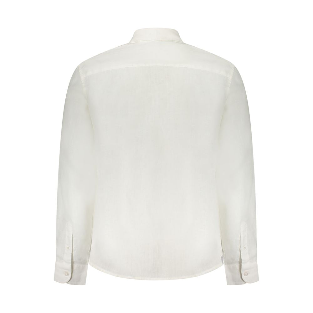 North Sails Bianco Linen Men’s Shirt displayed on a hanger, featuring a classic collar and lightweight linen fabric.