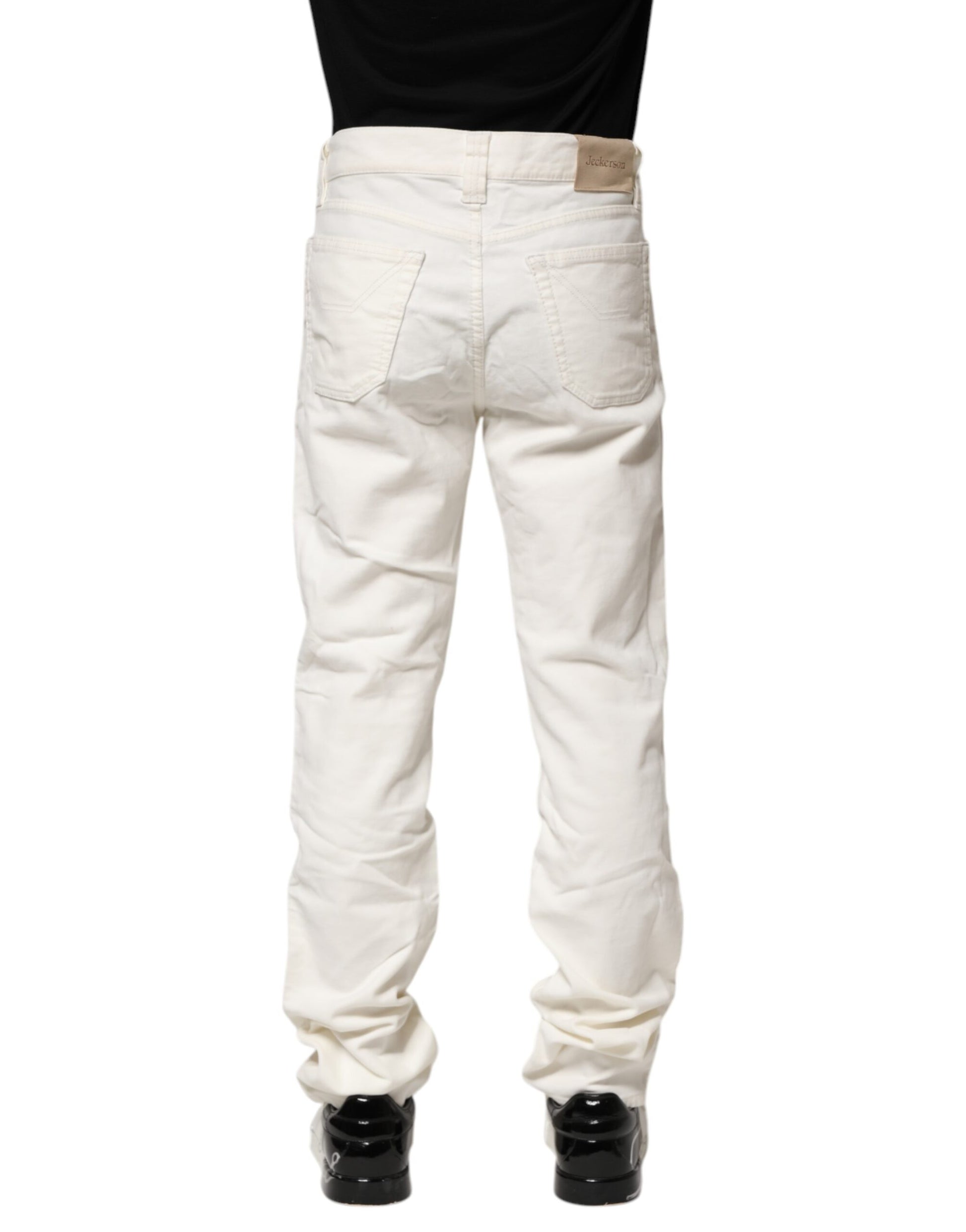 Jeckerson White Cotton Stretch Straight Fit Men Denim Jeans Jeckerson