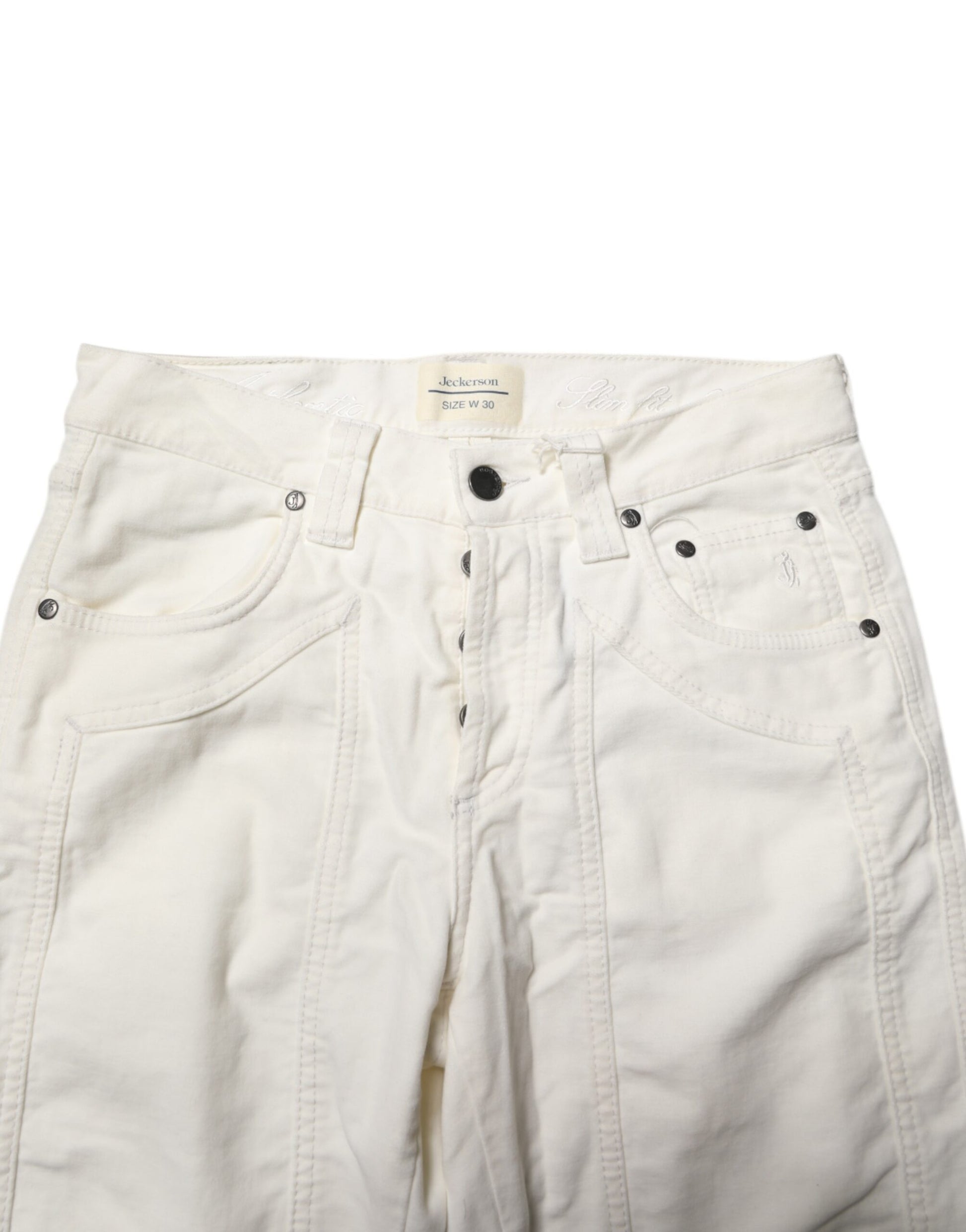 Jeckerson White Cotton Stretch Straight Fit Men Denim Jeans Jeckerson