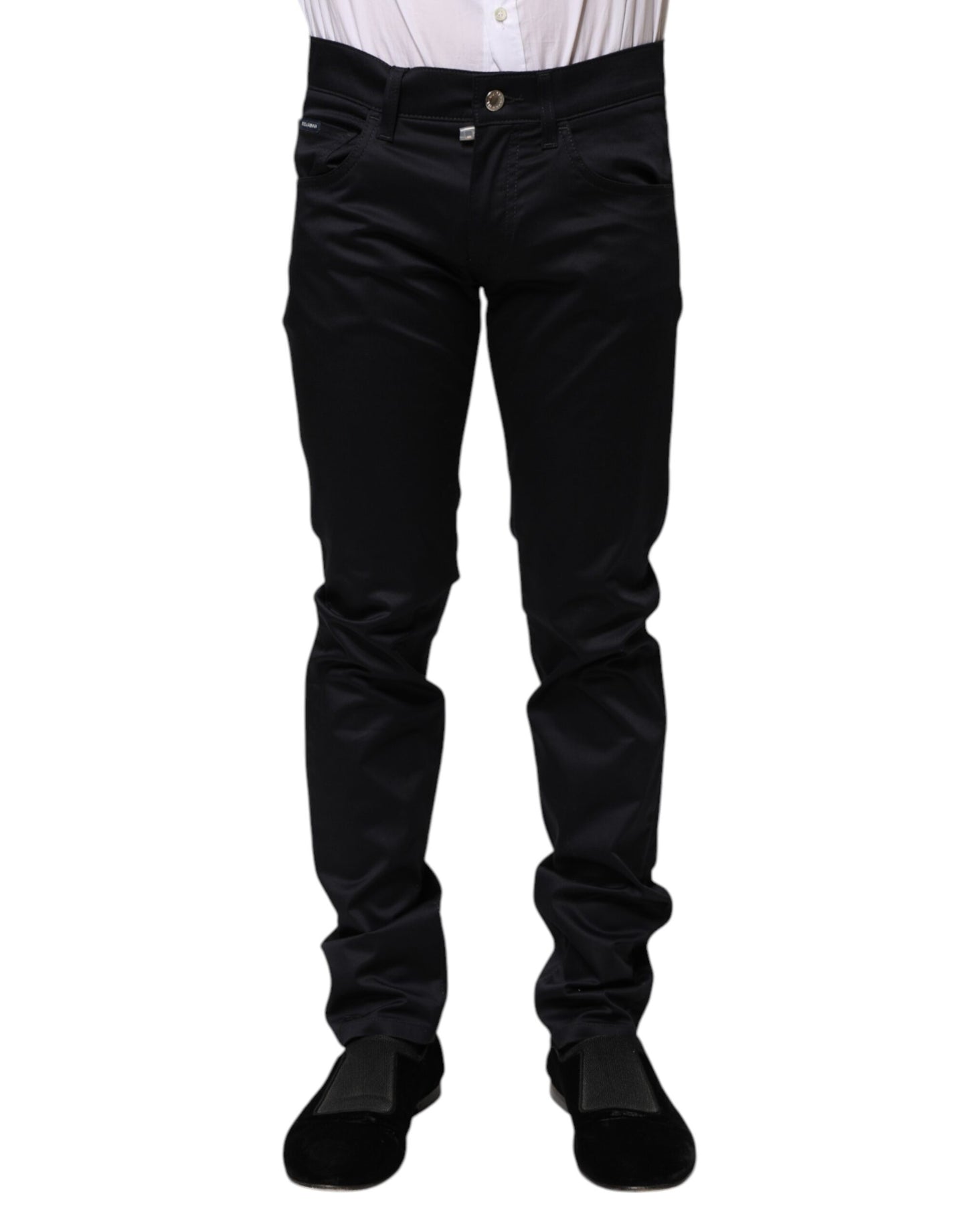 Dolce & Gabbana Black Cotton Skinny Mid Waist Pants Dolce & Gabbana