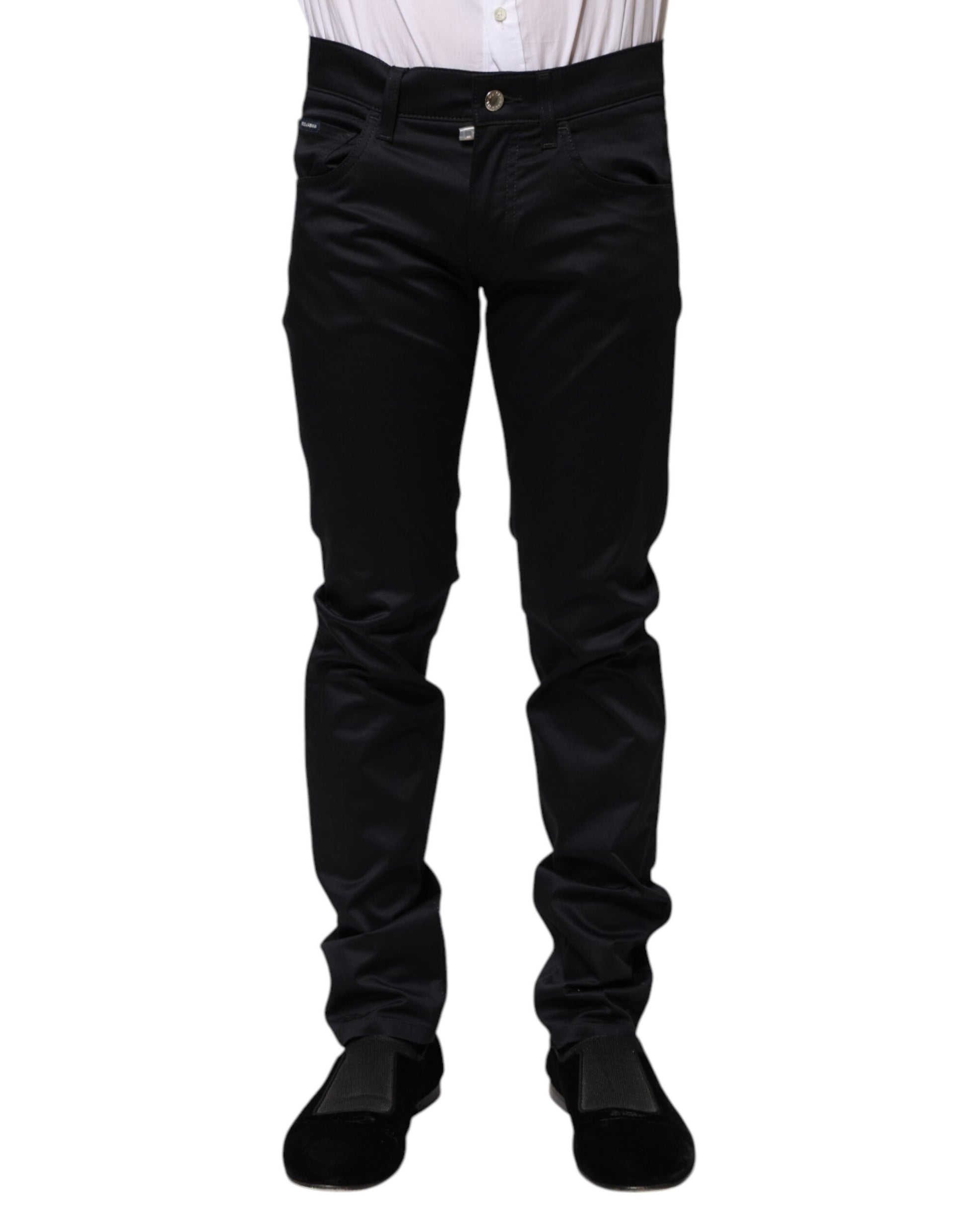 Dolce & Gabbana Black Cotton Skinny Mid Waist Pants Dolce & Gabbana