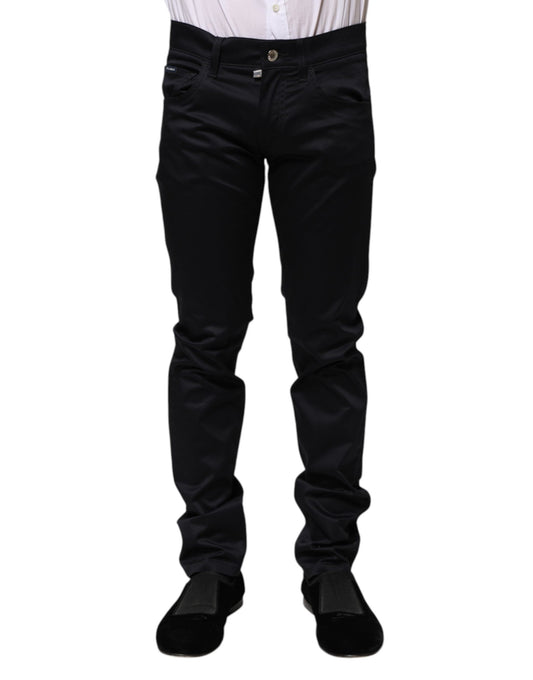 Dolce & Gabbana Black Cotton Skinny Mid Waist Pants Dolce & Gabbana