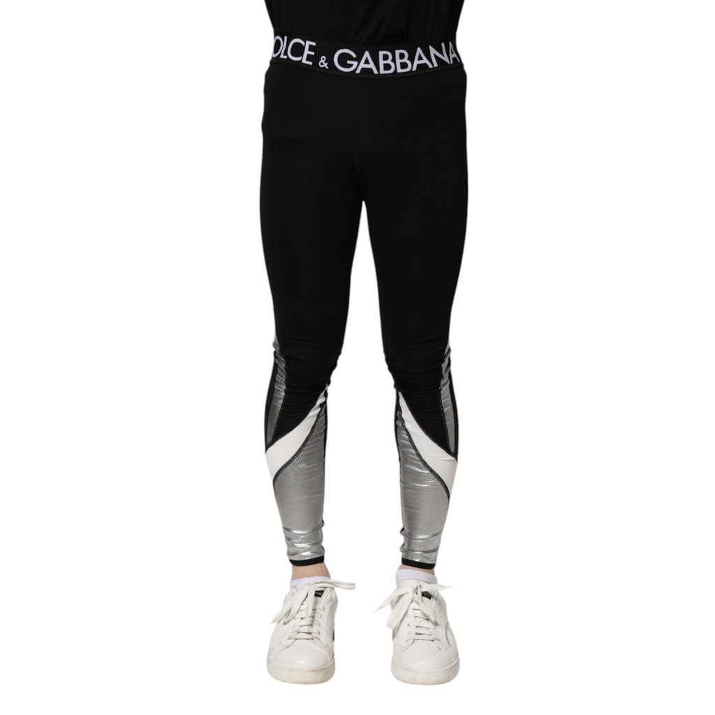 Dolce & Gabbana Black Silver Nylon Skinny Men Leggings Pants