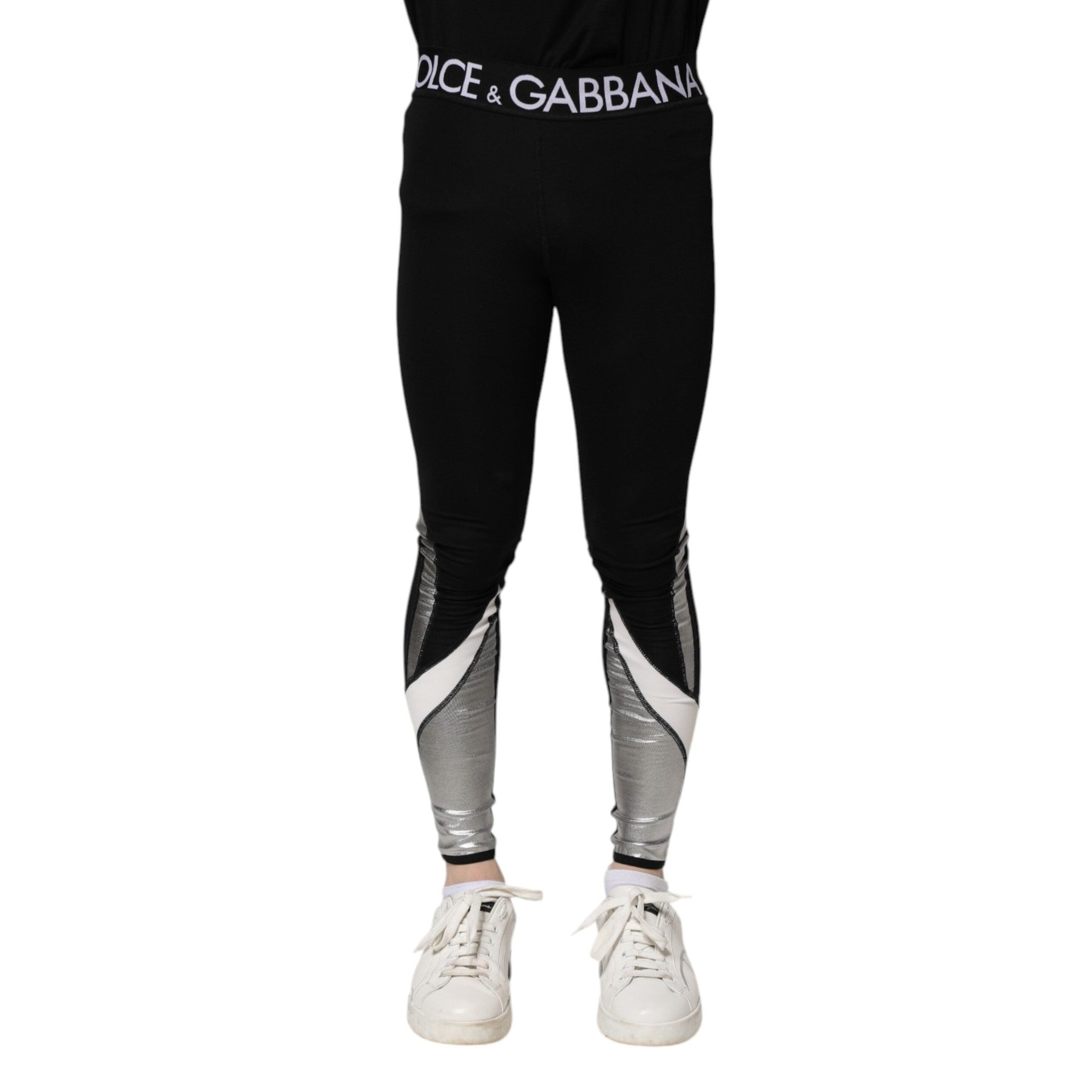 Dolce & Gabbana Black Silver Nylon Skinny Men Leggings Pants