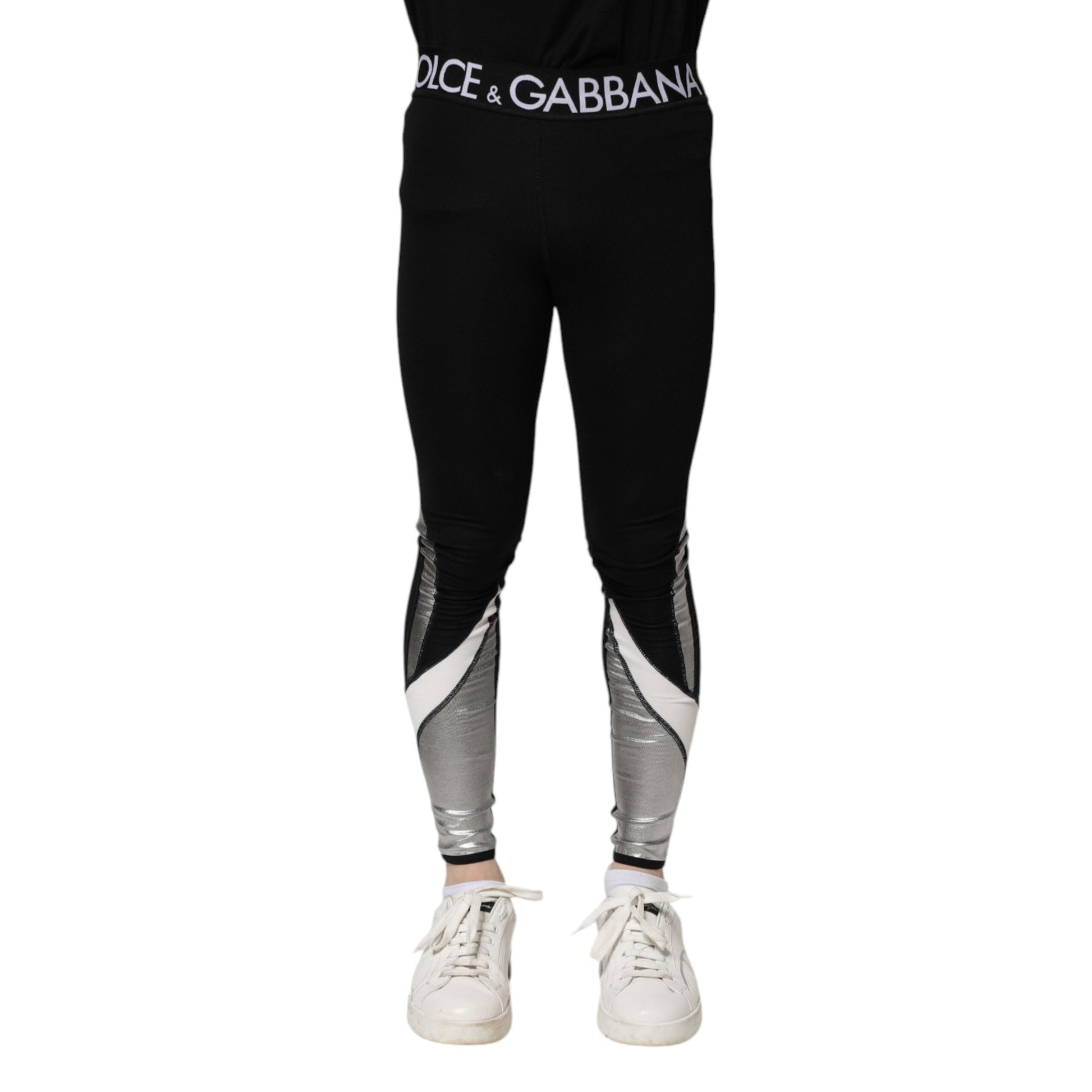 Dolce & Gabbana Black Silver Nylon Skinny Men Leggings Pants Dolce & Gabbana