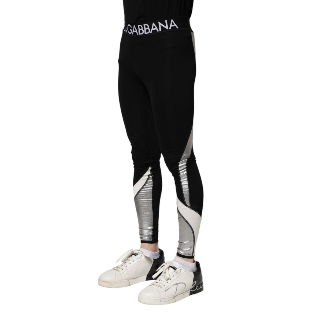 Dolce & Gabbana Black Silver Nylon Skinny Men Leggings Pants