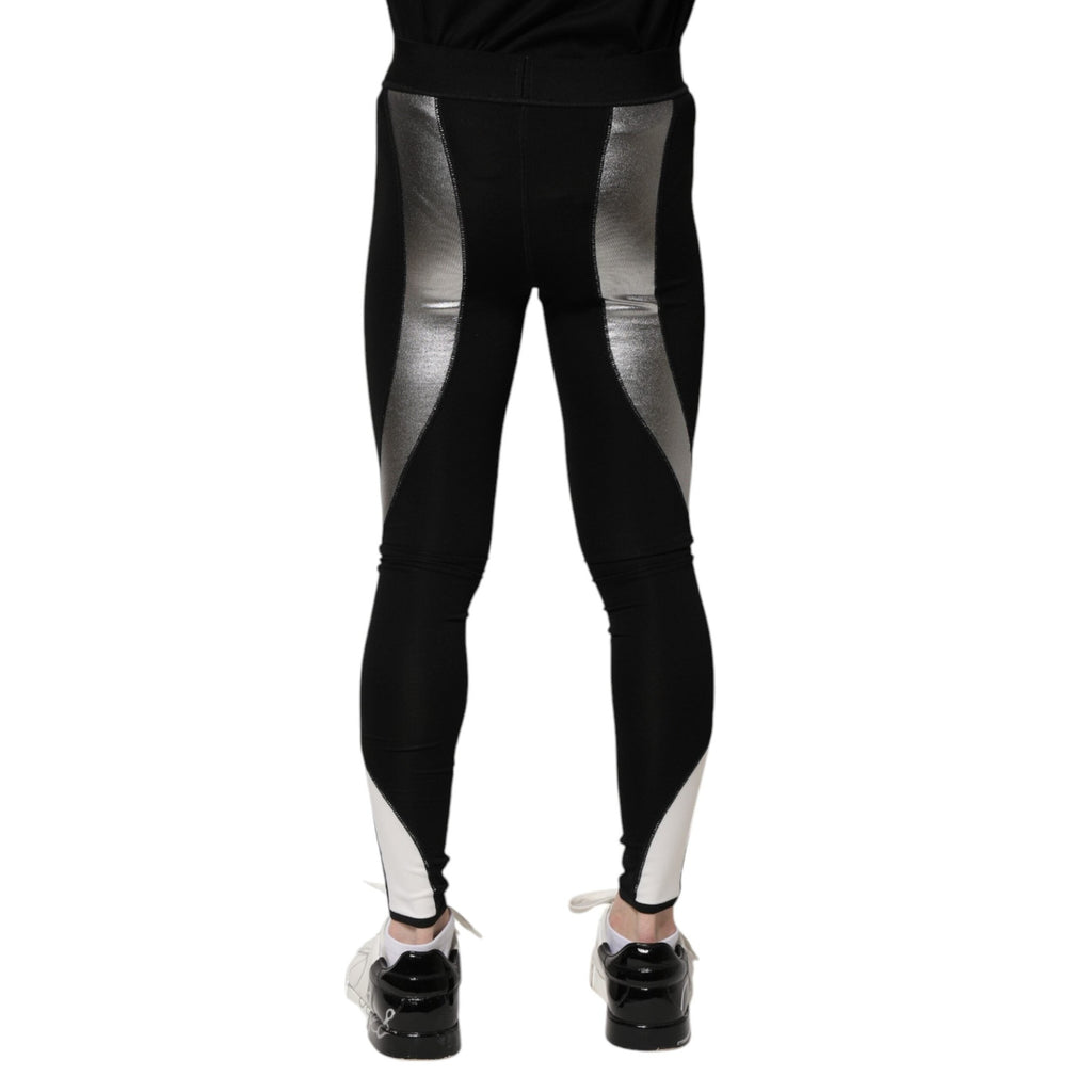 Dolce & Gabbana Black Silver Nylon Skinny Men Leggings Pants