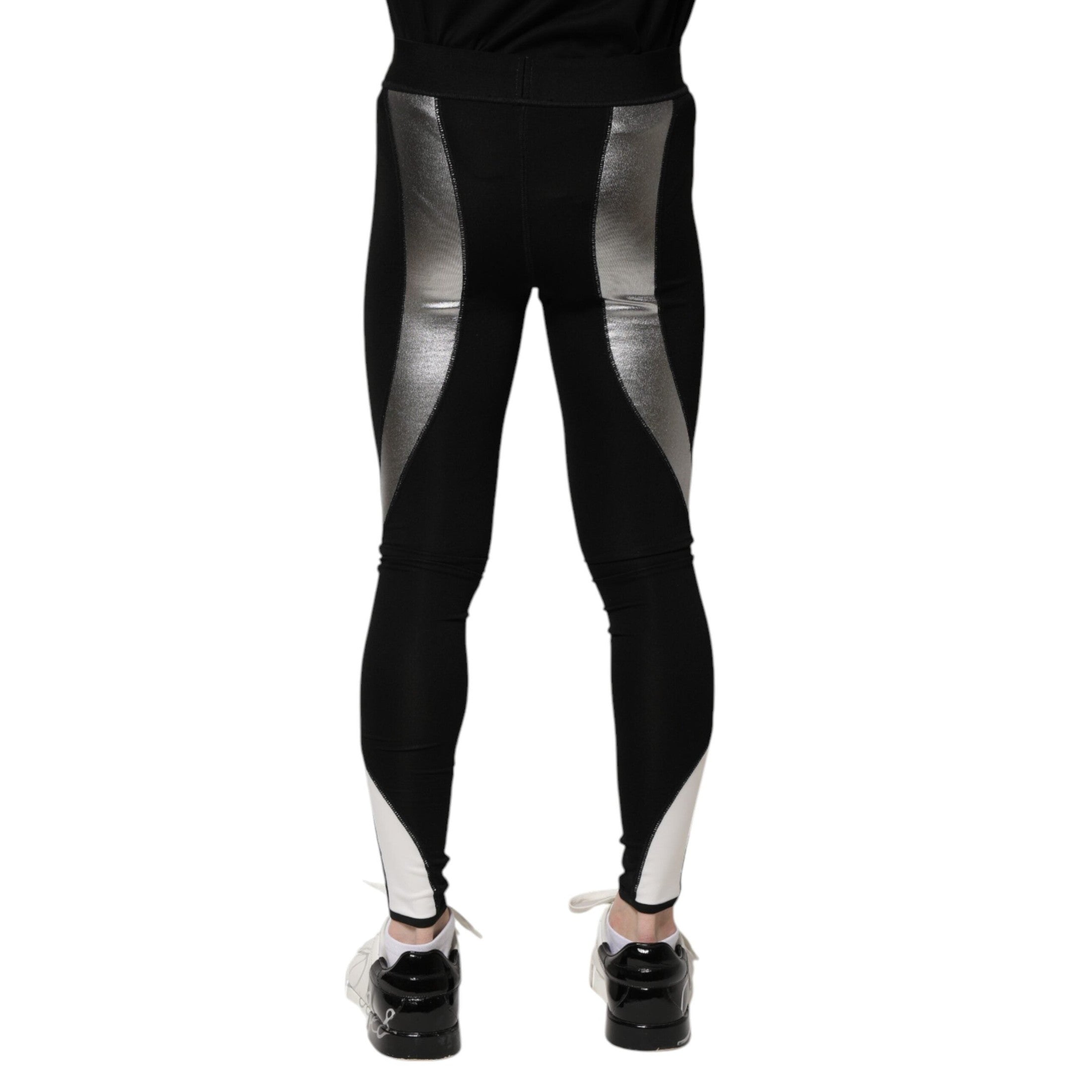 Dolce & Gabbana Black Silver Nylon Skinny Men Leggings Pants