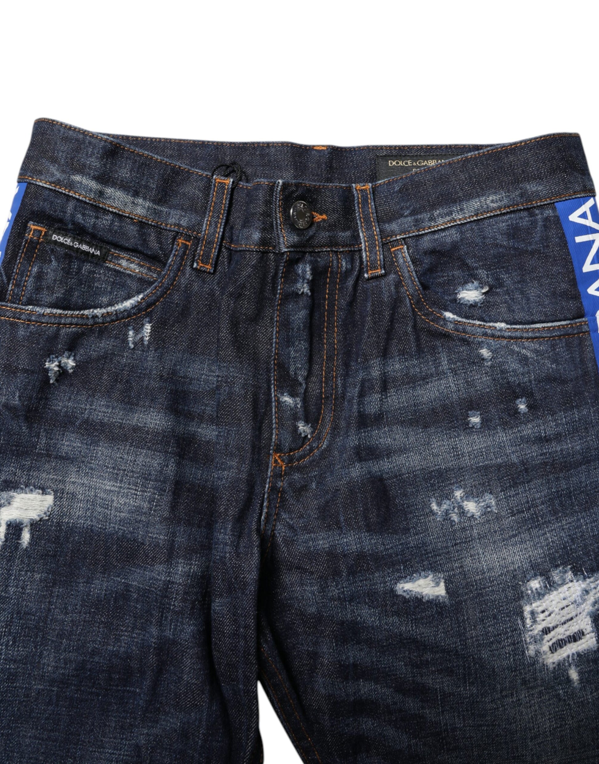 Dolce & Gabbana Dark Blue Tattered Skinny Denim Jeans Dolce & Gabbana