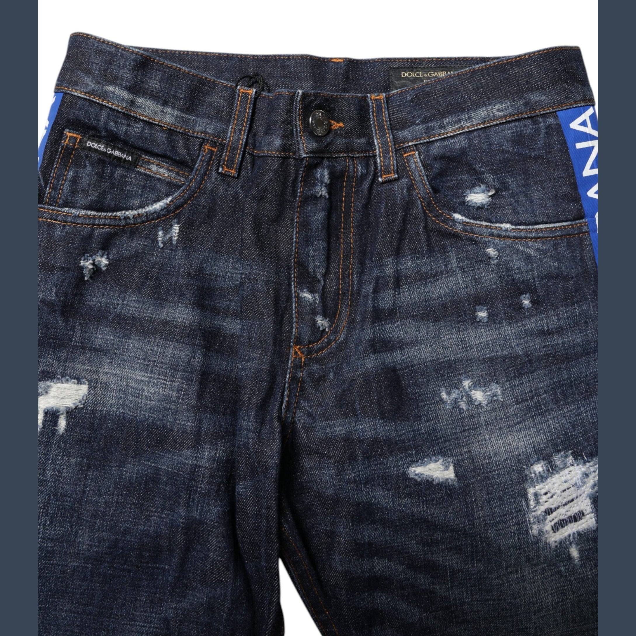 Dolce & Gabbana Dark Blue Tattered Skinny Denim Jeans