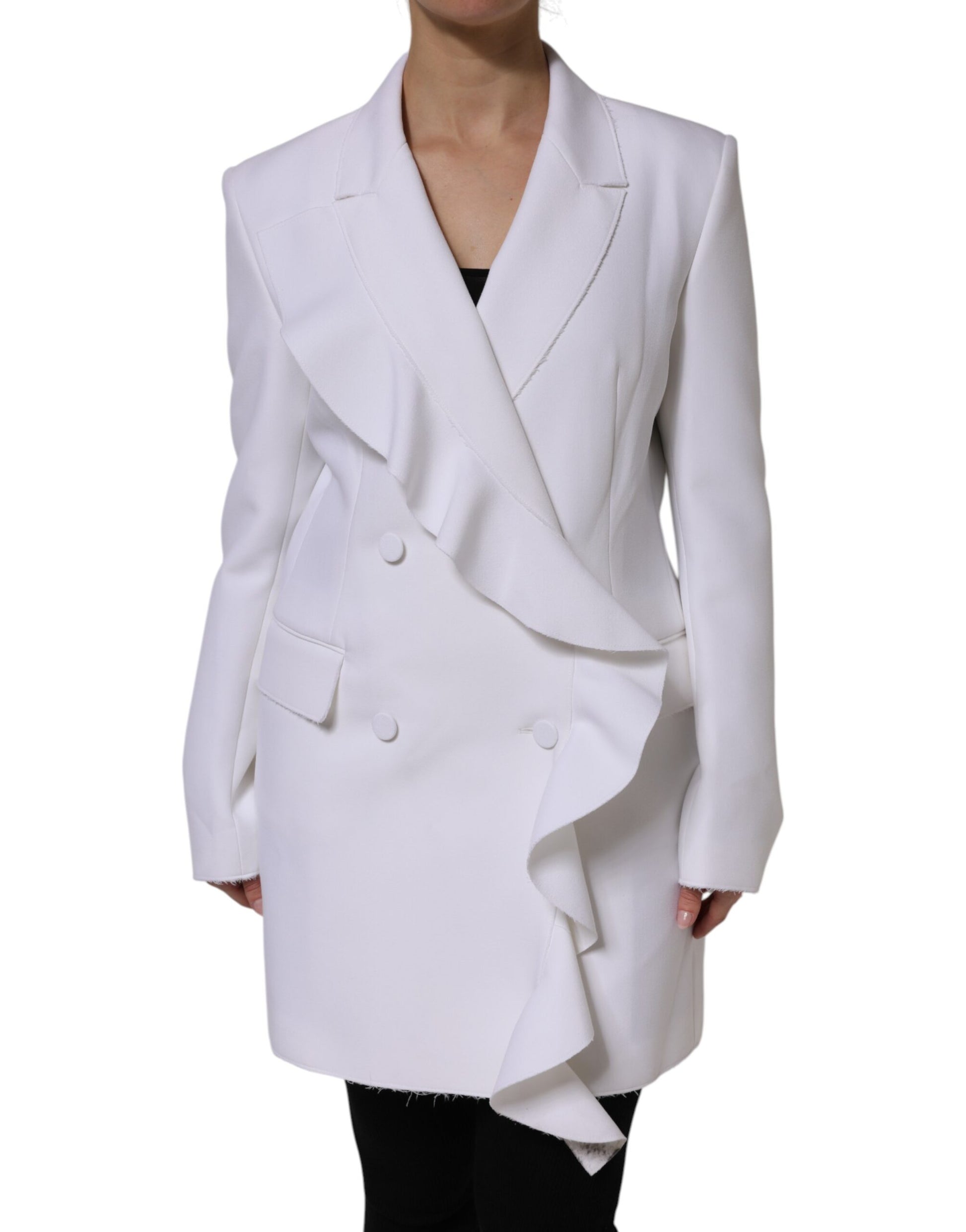 MSGM White Polyester Long Sleeves Ruffled Wrap Jacket MSGM