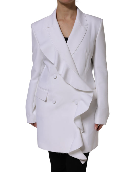 MSGM White Polyester Long Sleeves Ruffled Wrap Jacket MSGM