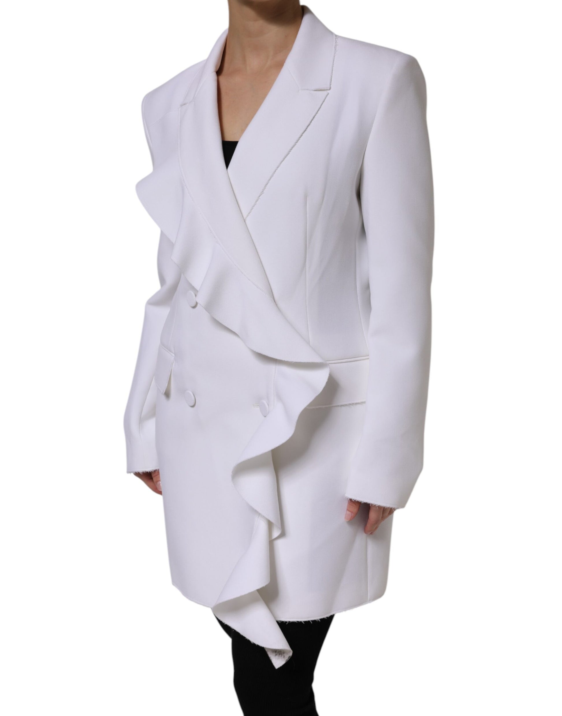 MSGM White Polyester Long Sleeves Ruffled Wrap Jacket MSGM
