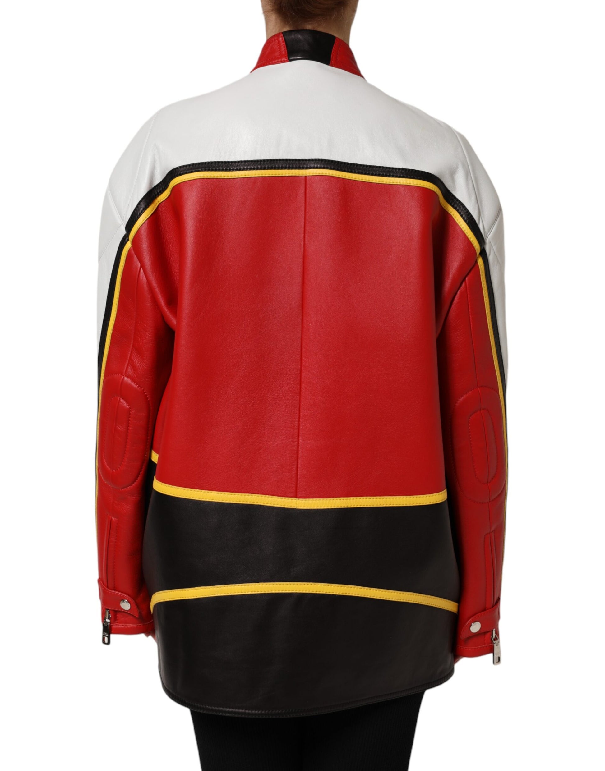 Dolce & Gabbana Multicolor Leather Biker Full Zip Coat Jacket Dolce & Gabbana