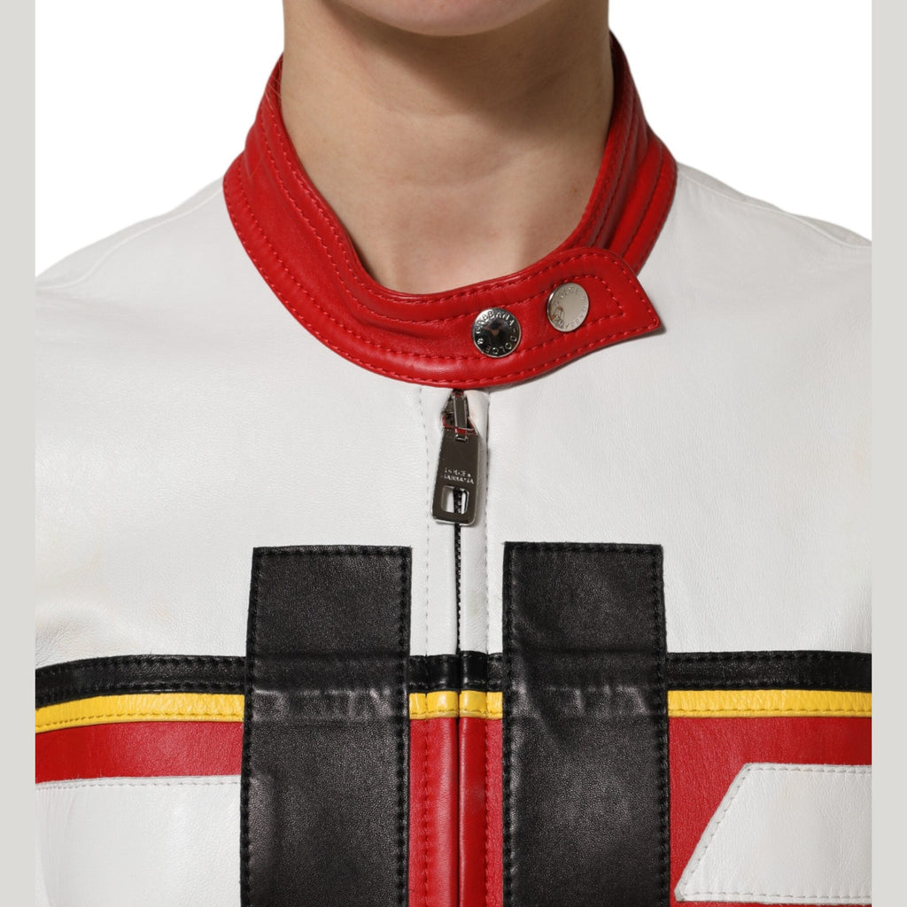 Dolce & Gabbana Multicolor Leather Biker Full Zip Coat Jacket