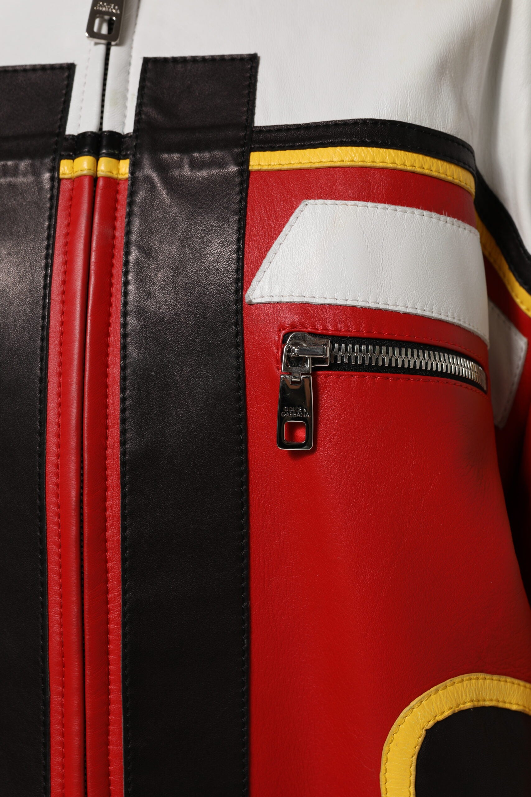 Dolce & Gabbana Multicolor Leather Biker Full Zip Coat Jacket Dolce & Gabbana