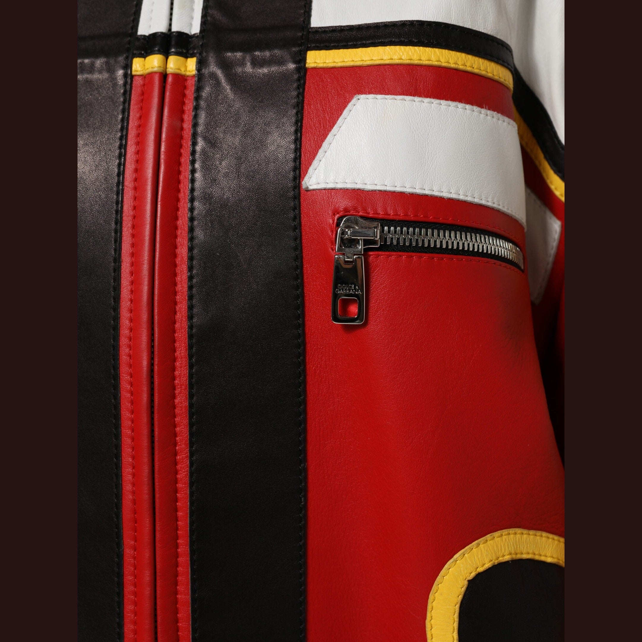 Dolce & Gabbana Multicolor Leather Biker Full Zip Coat Jacket