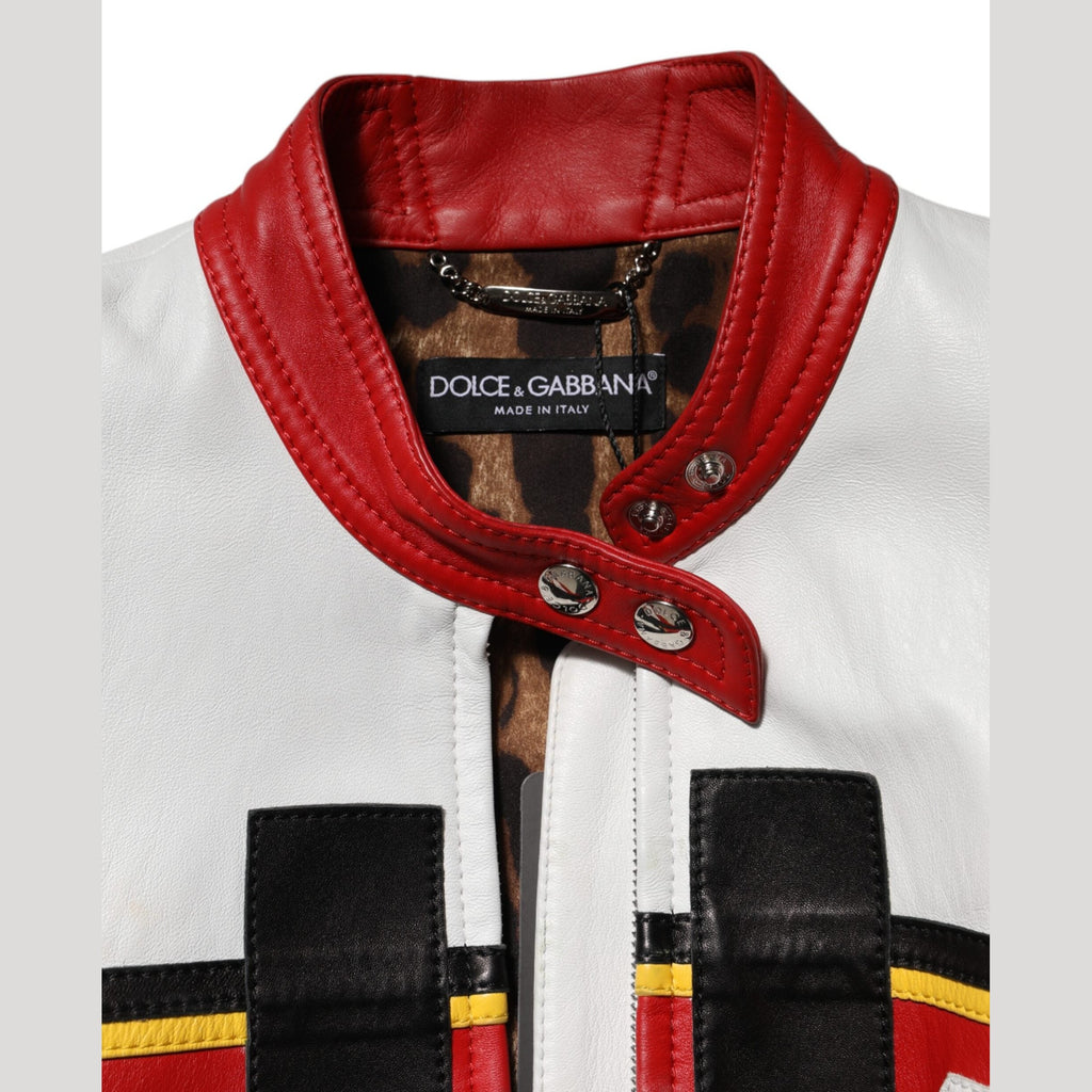 Dolce & Gabbana Multicolor Leather Biker Full Zip Coat Jacket