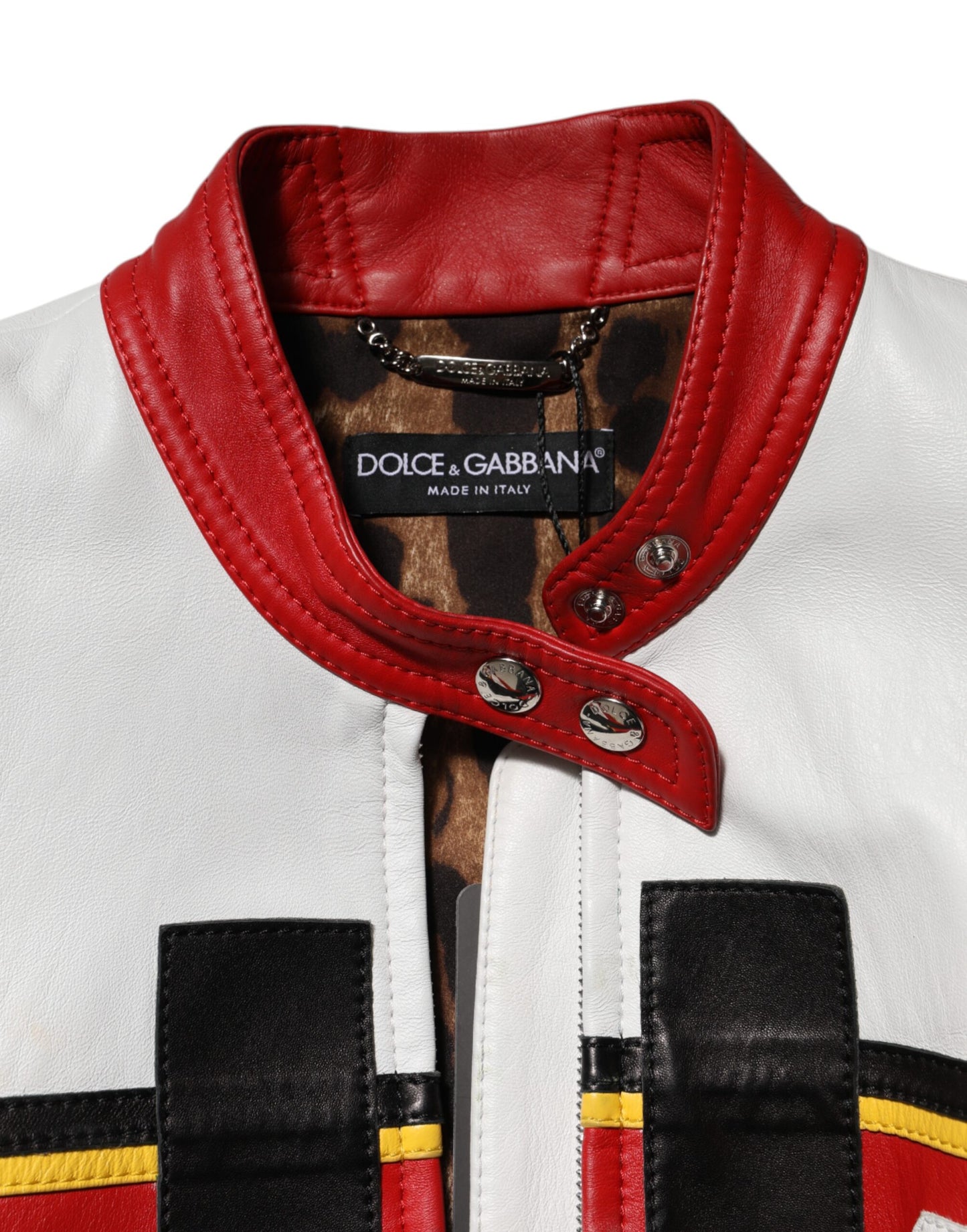 Dolce & Gabbana Multicolor Leather Biker Full Zip Coat Jacket Dolce & Gabbana