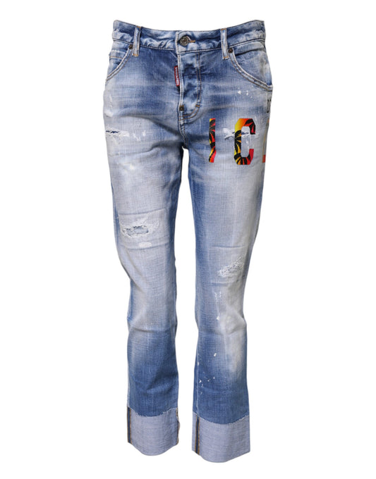 Dsquared² Blue Washed Cotton Mid Waist Skinny Denim Jeans Dsquared²