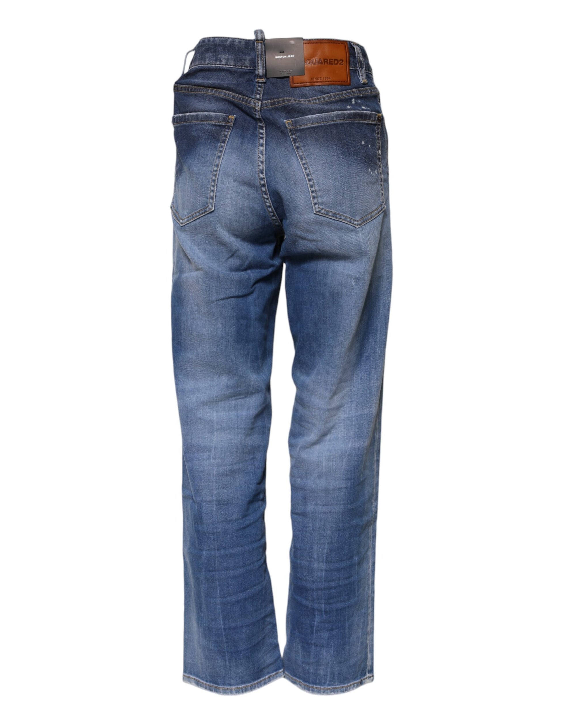 Dsquared² Blue Washed Cotton Mid Waist Straight Jeans Dsquared²