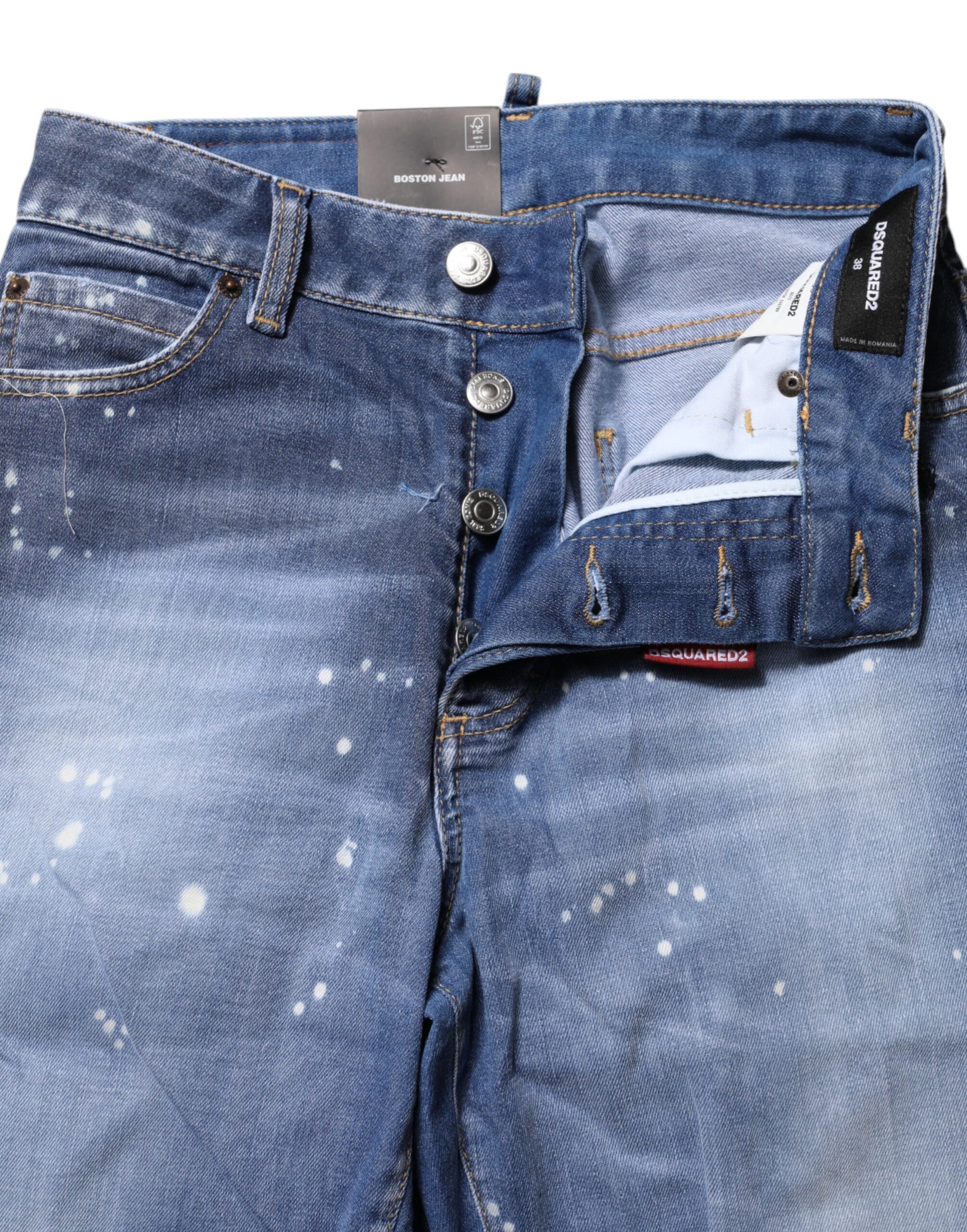 Dsquared² Blue Washed Cotton Mid Waist Straight Jeans Dsquared²