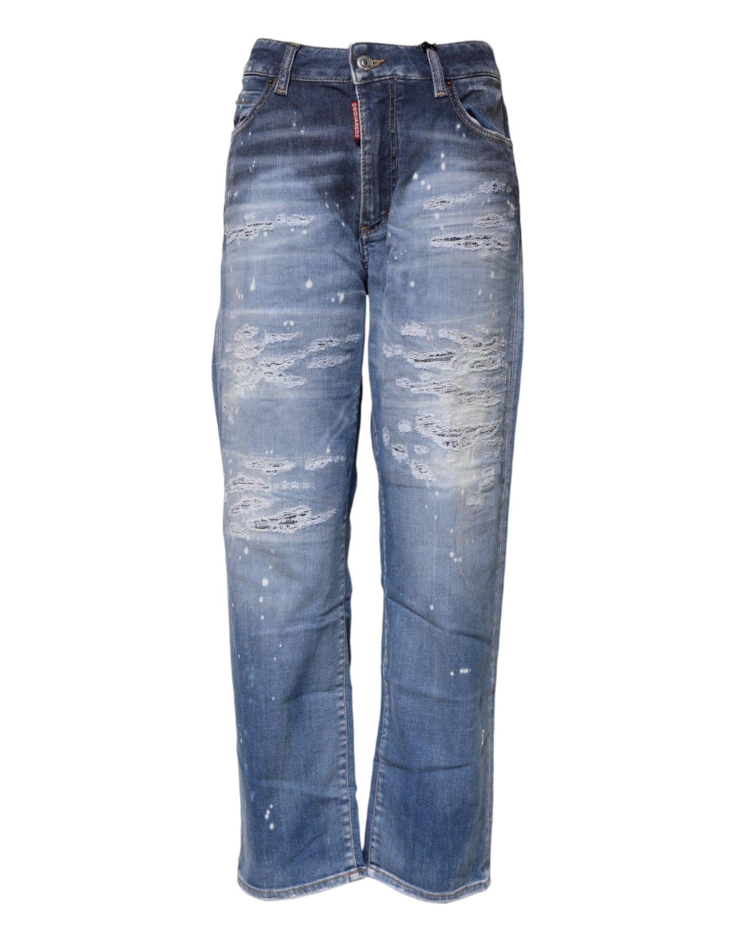Dsquared² Blue Tattered Cotton Mid Waist Straight Denim Jeans Dsquared²
