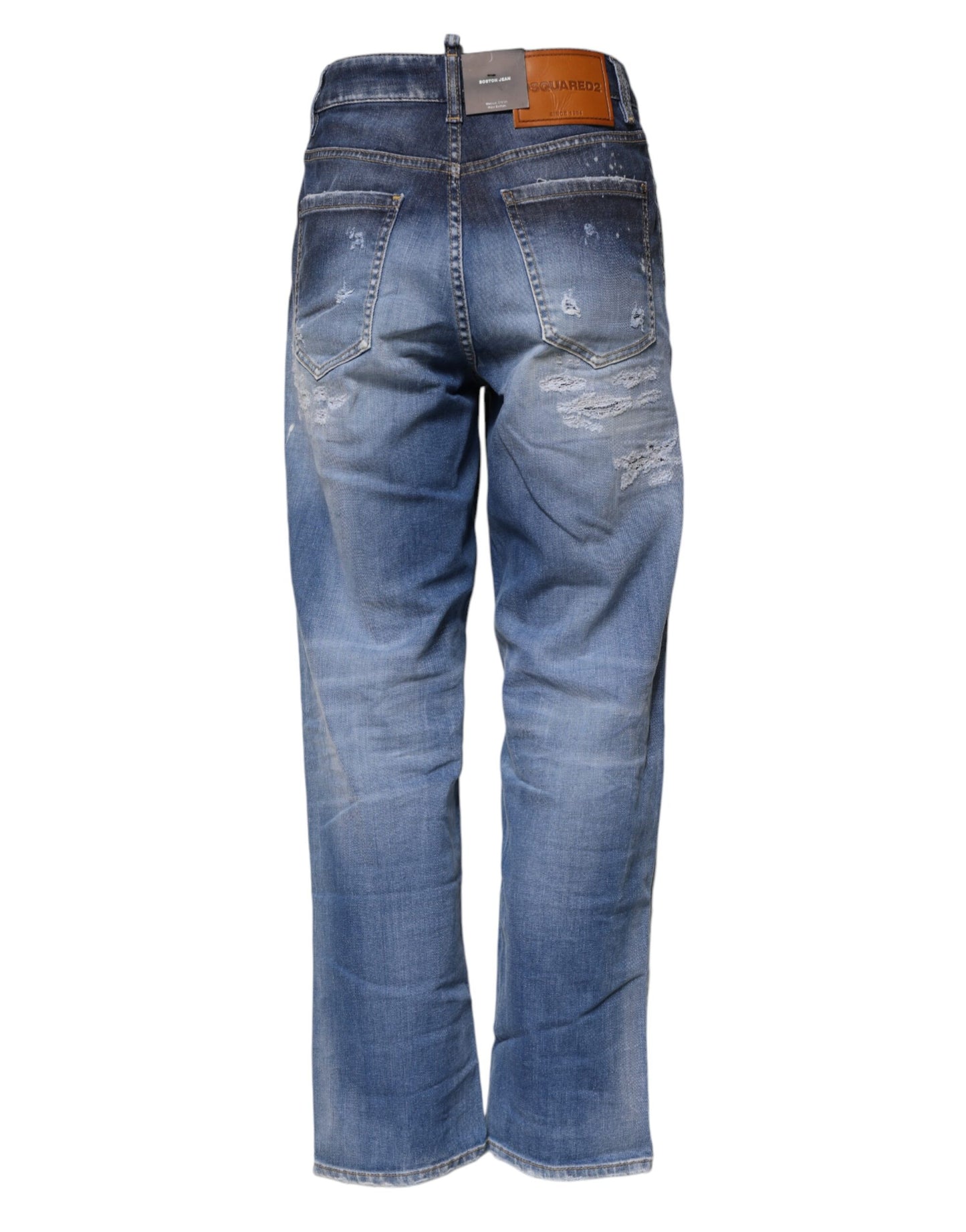 Dsquared² Blue Tattered Cotton Mid Waist Straight Denim Jeans Dsquared²