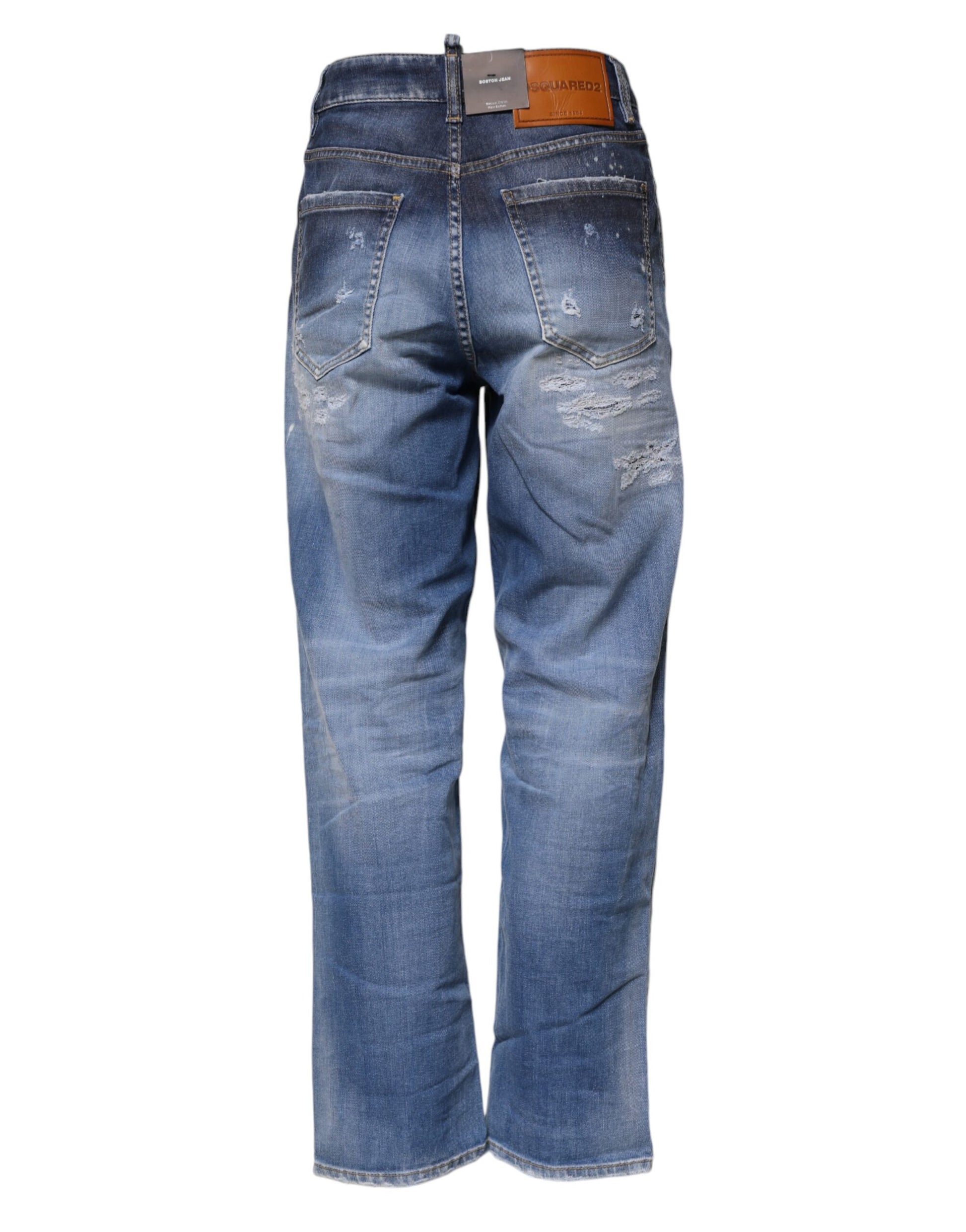 Dsquared² Blue Tattered Cotton Mid Waist Straight Denim Jeans Dsquared²